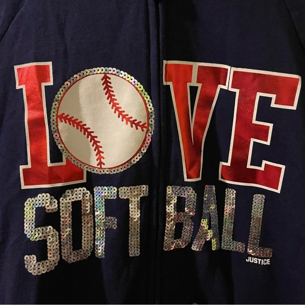 JUSTICE bling softball hoodie-size 16 like new